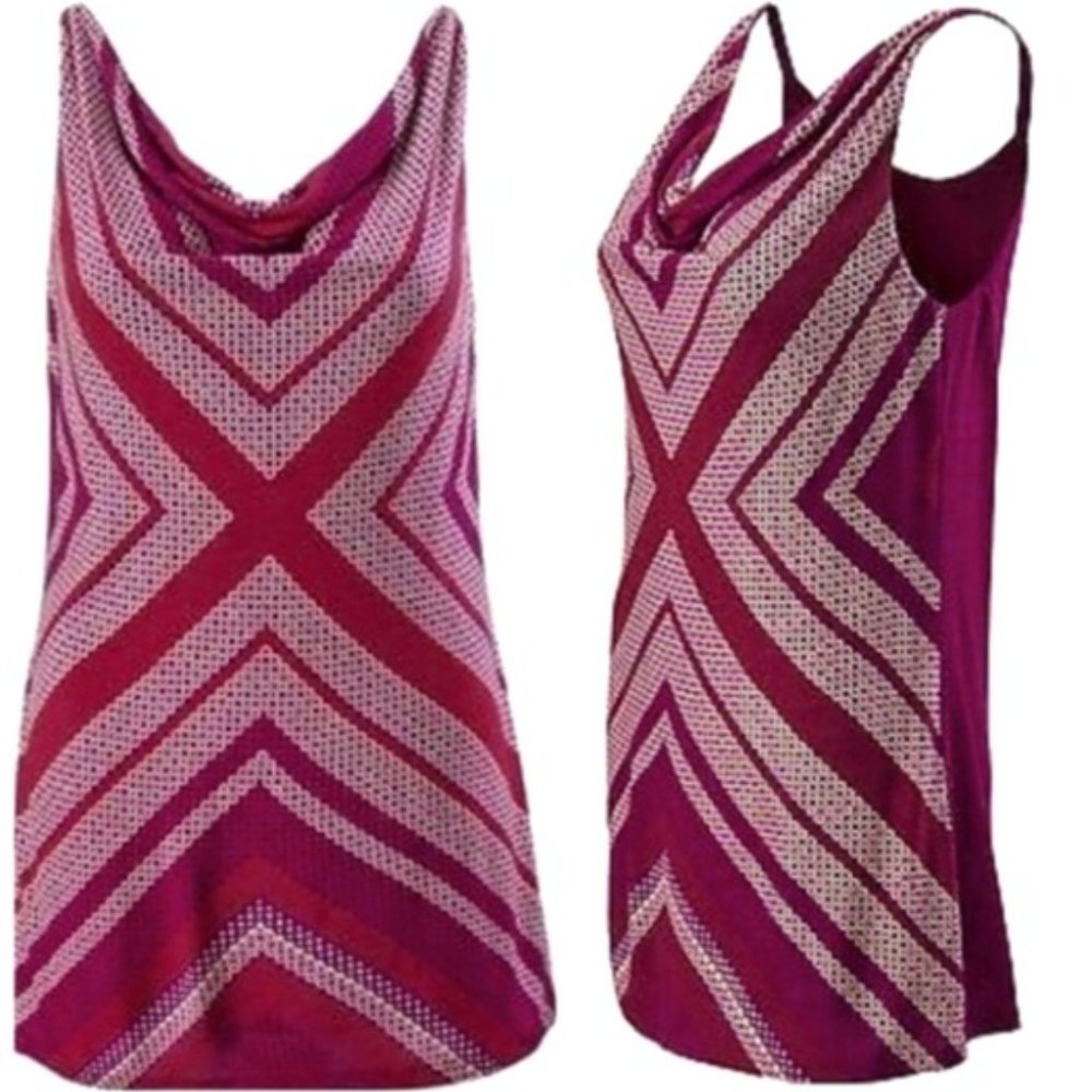 CAbi Printed Drape Front Tunic Tank in Maroon, Style 3084, size small
